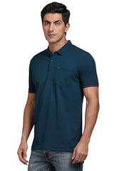 Louis Philippe Men Blue Solid Polo Neck T-Shirt