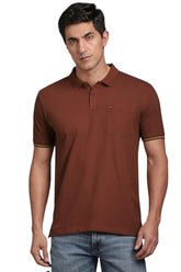 Louis Philippe Men Brown Solid Polo Neck T-Shirt