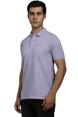Louis Philippe Men Lilac Solid Polo Neck T-Shirt