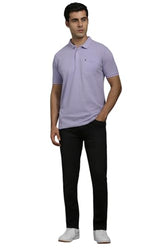 Louis Philippe Men Lilac Solid Polo Neck T-Shirt