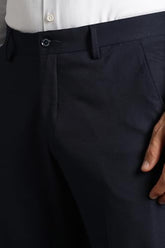 Louis Philippe Men Navy Solid Flat Front Formal Trousers