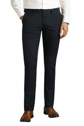 Men Navy Solid Flat Front Formal Trousers