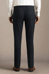 Men Navy Solid Flat Front Formal Trousers