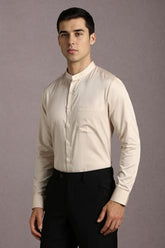 Louis Philippe Men's Solid Slim Fit Shirt (LPSFMSLPI82794_Beige