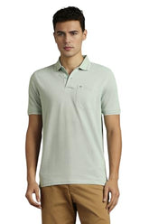 Men Green Solid Polo Neck T-Shirt