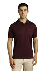 Men Maroon Solid Polo Neck T-Shirt