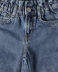 Girls' Mid-Rise Heart Pattern Jeans, Blue, 3Y