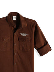 CHARCHIT Boys Full Sleeves Printed Casual Shirt & T-Shirt Brown