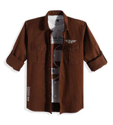 CHARCHIT Boys Full Sleeves Printed Casual Shirt & T-Shirt Brown