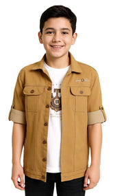 CHARCHIT Boys Plain Full Sleeve Jacket with Regular Fit T-Shirt Khaki