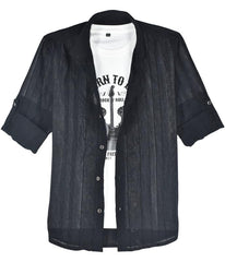 CHARCHIT Boys Full Sleeves Textured Solid Shirt and T-Shirt Black