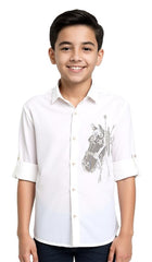 CHARCHIT Embroidered Cotton Shirt | Regular Fit Full Sleeve Shirt for Boys | White