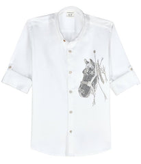 CHARCHIT Embroidered Cotton Shirt | Regular Fit Full Sleeve Shirt for Boys | White