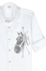 CHARCHIT Embroidered Cotton Shirt | Regular Fit Full Sleeve Shirt for Boys | White