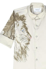 CHARCHIT Boys Cotton Regular Fit Spread Collar Full Sleeves Lion Printed Shirt Fawn