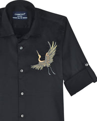 CHARCHIT Boys Full Sleeves Embellished Solid Shirt Black