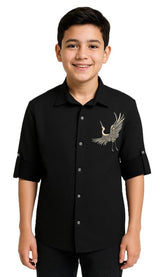 CHARCHIT Boys Full Sleeves Embellished Solid Shirt Black