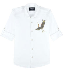 CHARCHIT Boys Full Sleeves Embellished Solid Shirt White