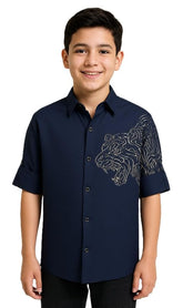 CHARCHIT Boys Regular Fit Plain Full Sleeve Shirt DarkNavy