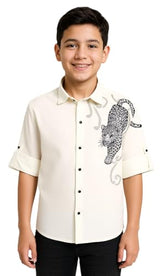 CHARCHIT Boys Full Sleeves Graphic Printed Shirt OffWhite
