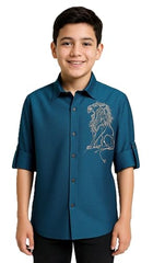 CHARCHIT Boys Full Sleeves Embellished Solid Shirt Blue - Goyalsons ShopMax