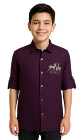 CHARCHIT Boys Full Sleeves Embellished Solid Shirt Violet