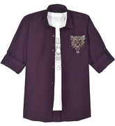 Boys Full Sleeves Embellished Solid Shirt and T-Shirt Violet