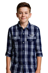 CAVIO Boys Cotton Regular fit Checkered Full Sleeves Casual Shirt Grey