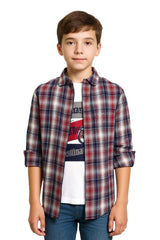 CAVIO Boys Checks Full Sleeve Shirt and T-Shirt Red