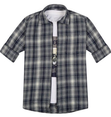 CAVIO Boys Cotton Checks Full Sleeves Shirt with Regular Fit T-Shirt Navy