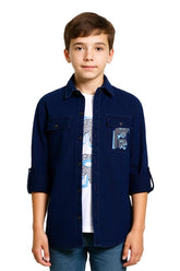 CHARCHIT Boys Plain Full Sleeves Casual Shirt & t-Shirt Navy
