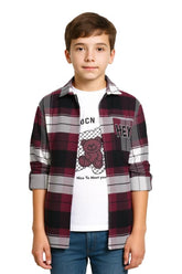 CAVIO Boys Checks Full Sleeve Shirt and T-Shirt Brown