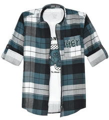 Charchit boys checks full sleeve shirt and mustard T-shirt, casual upper wear for boys, with button-up design and check pattern.
