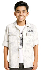 CAVIO Boys Cotton Printed Full Sleeves Jacket with Regular Fit T-Shirt White