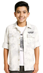 CAVIO Boys Cotton Printed Full Sleeves Jacket with Regular Fit T-Shirt White