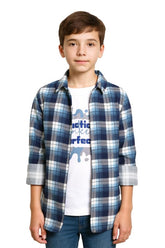 CAVIO Boys Checks Full Sleeve Shirt and T-Shirt Blue