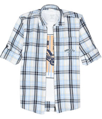 CAVIO Boys Cotton Full Sleeve Checks Shirt with Regular Fit T-Shirt Blue