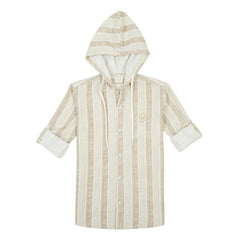 CAVIO Boys Cotton Striped Full Sleeves Hooded Shirt & T-Shirt Brown