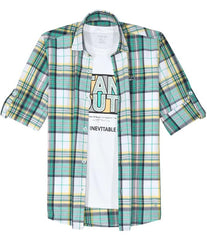 CAVIO Boys Regular fit Checks Full Sleeves Casual Shirt and T-Shirt Green