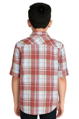 CAVIO Boys Regular fit Checks Full Sleeves Casual Shirt and T-Shirt Red