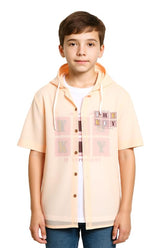 CAVIO Boys Plain Half Sleeve Hooded Shirt and T-Shirt Peach