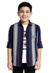 CAVIO Boys Regular fit Striped Full Sleeves Casual Shirt and T-Shirt Red
