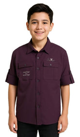 CAVIO Boys Cotton Full Sleeves Graphic Printed Shirt Violet