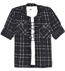 CAVIO Boys Cotton Checks Full Sleeves Shirt with Regular Fit T-Shirt Black
