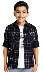 CAVIO Boys Cotton Checks Full Sleeves Shirt with Regular Fit T-Shirt Black