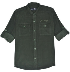 CAVIO Boys Cotton Regular Fit Spread Collar Full Sleeves Plain Shirt DarkGreen