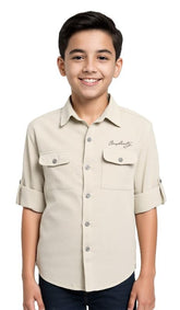 CAVIO Boys Cotton Regular Fit Spread Collar Full Sleeves Plain Shirt Cream