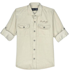 CAVIO Boys Cotton Regular Fit Spread Collar Full Sleeves Plain Shirt Cream
