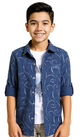 CAVIO Boys Cotton Printed Full Sleeves Shirt with Regular Fit T-Shirt
