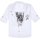 CHARCHIT Boys Full Sleeves Geometric Printed Shirt White